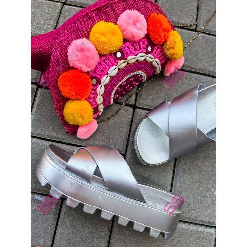 Strieborné platformové šľapky ENYA-