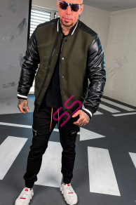 Ležérny baseballový bomber s koženkovými rukávmi+