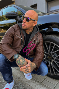 Pánsky kombinovaný koženkový kabát+