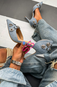 Denim lodičky so striebornými ozdobami ADORA-