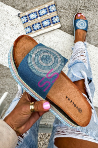 Denim šľapky zdobené kamienkami DORITA-