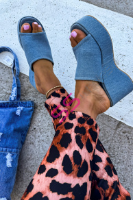 Denim šľapky na platforme CALLANI+