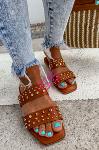 Šľapky zdobené zlatými nitmi ODETT-