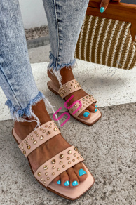 Šľapky zdobené zlatými nitmi ODETT-