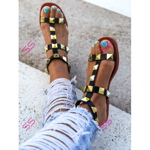 Sandále zdobené zlatými nitmi JAYNA-