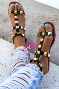 Sandále zdobené zlatými nitmi JAYNA+