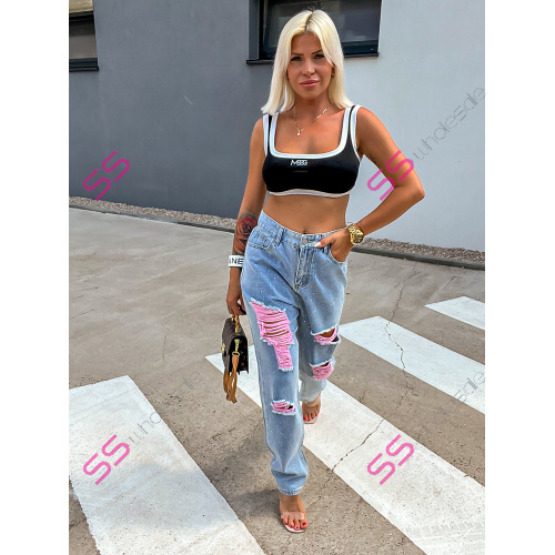 Roztrhané mom fit rifle zdobené kamienkami+