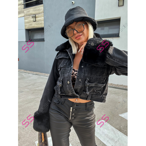 Denim kabát s kožušinkou IRINA+
