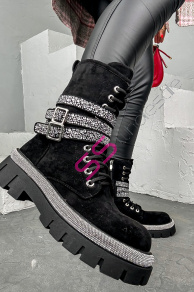 Semišové šnúrovacie členkové čižmy MADELYN+