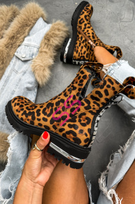 Semišové členkové leopardie čižmy GABRIELLA+