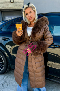 Premium dlhý koženkový kabát s kožušinkou TRACY+