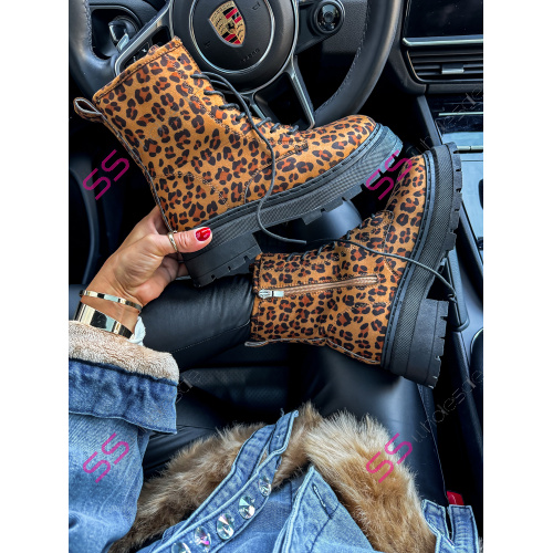 Leopardie členkové šnúrovacie čižmy ARWA-