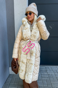 Obojstranná zimná bunda s kapucňou a opaskom NAVYA+