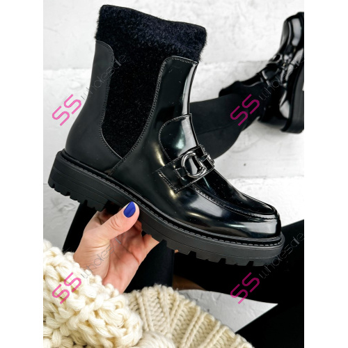 Čierne lakované členkové čižmy MIRANDA-