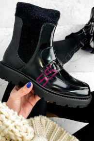 Čierne lakované členkové čižmy MIRANDA-