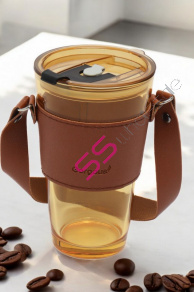 Sklenený pohár na kávu a čaj so slamkou a uzáverom, 450 ml