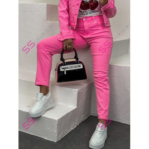 Neon pink mom fit rifle s vysokým pásom