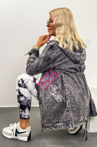 Predĺžený denim kabát s kapucňou ALICIA