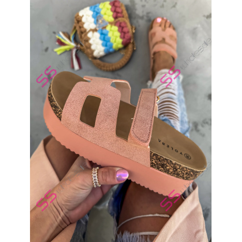 Platformové šľapky na suchý zips JUNE-