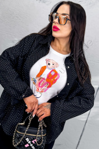 Denim košeľa zdobená striebornými nitmi GRETA