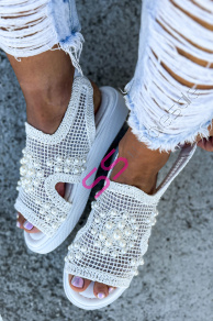 Vyšívané sieťované sandále zdobené korálikmi PALOMA-