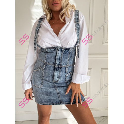 Denim sukňa na traky s vysokým pásom BETKA
