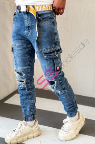 Roztrhané pánske cargo rifle s opaskom