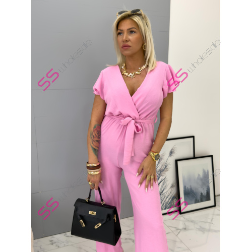 Elegantný ružový overal s opaskom YVONNE