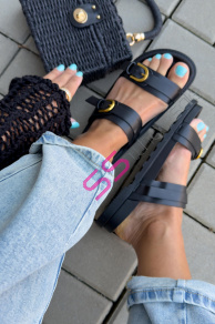 Čierne šľapky so zlatou ozdobou MARCIA-