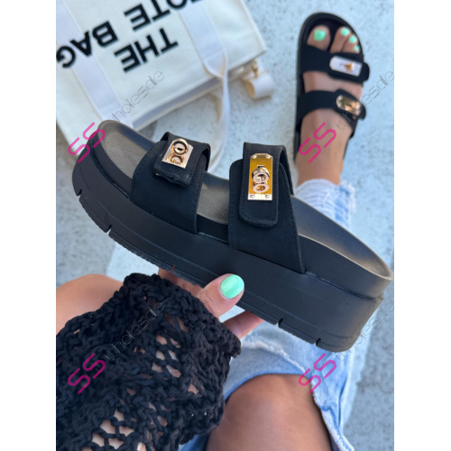 Dámske šľapky so zlatými ozdobami MODESTA-