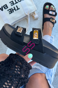 Dámske šľapky so zlatými ozdobami MODESTA-