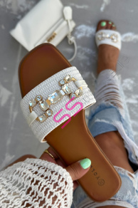 Dámske šľapky so striebornou ozdobou ARUNA