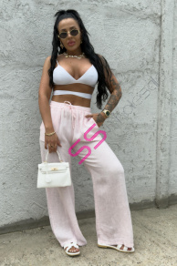 Ľanové palazzo nohavice s gumeným pásom KEREN