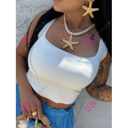 Biely crop-top s vypchávkami REINA