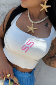 Biely crop-top s vypchávkami REINA