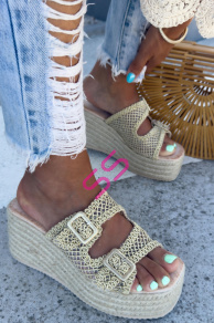 Platformové háčkované šľapky CORALA-