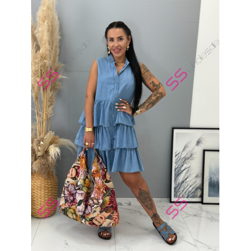 Denim šaty na gombíky s volánmi BETTY