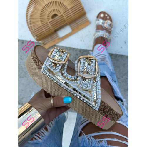 Platformové šľapky zdobené mušľami JESSICA-