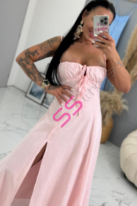 Ružové maxi šaty s predným rozparkom VIERKA