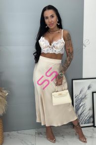 Dlhá saténová sukňa s gumeným pásom ALEXIA+