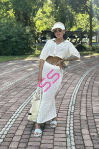 Béžový pletený plážový komplet HANA