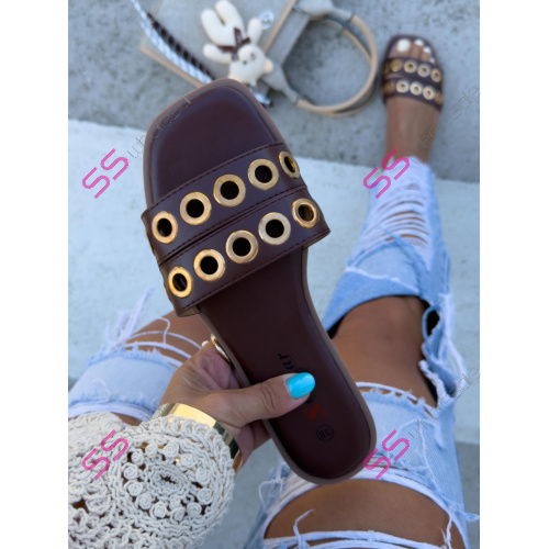 Dámske šľapky so zlatou ozdobou JULIE-