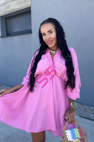 Ružové mušelínové asymetrické šaty BRIENNE