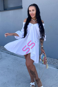 Biele mušelínové asymetrické šaty BRIENNE