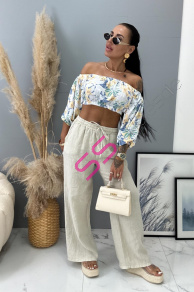 Ľanové palazzo nohavice s gumeným pásom KEREN