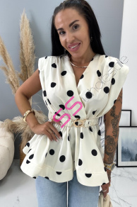 Bodkovaná saténová blúzka s opaskom FEODORA