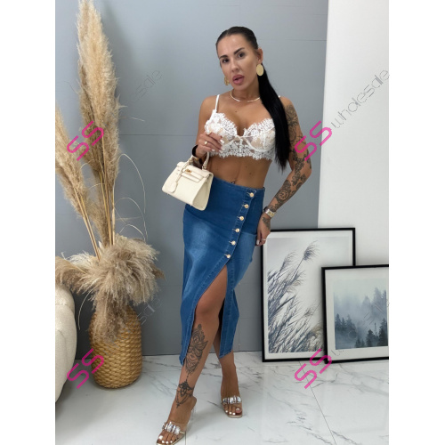 Denim midi sukňa na gombíky LOTUS
