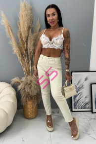 Béžové mom fit rifle s vysokým pásom