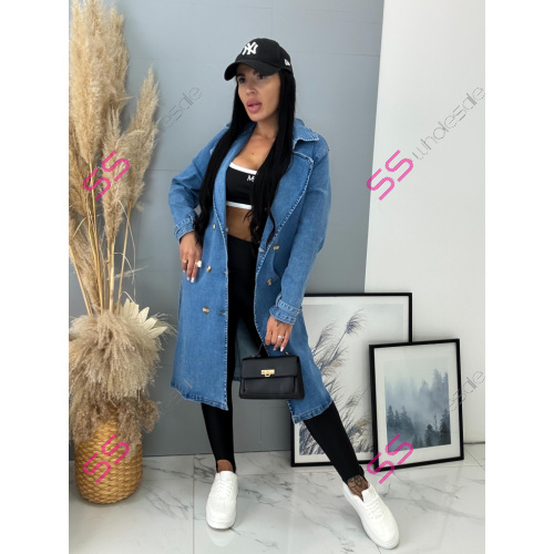 Dlhý denim kabát s opaskom ASHINA