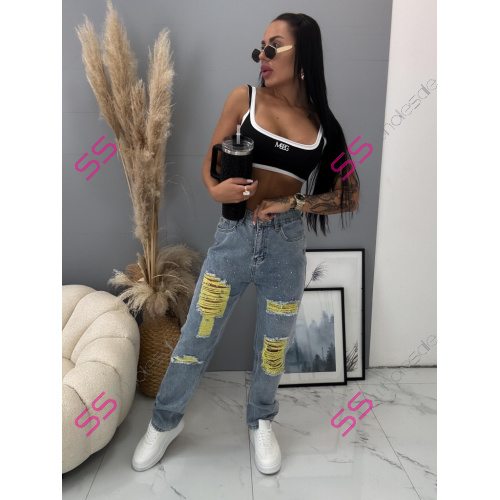 Roztrhané mom fit rifle zdobené kamienkami+